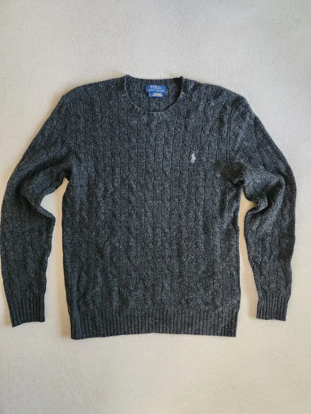 Polo by Ralph Lauren Wool Cashmere Dark Charcoal Cable-Knit Crewneck Sweater